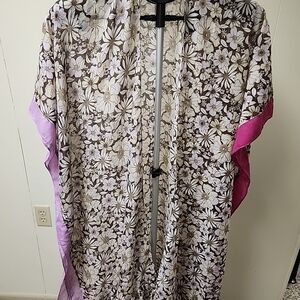 Steve Madden sheer floral kimono cover up Printed Short Sleeve, swim shirt, top